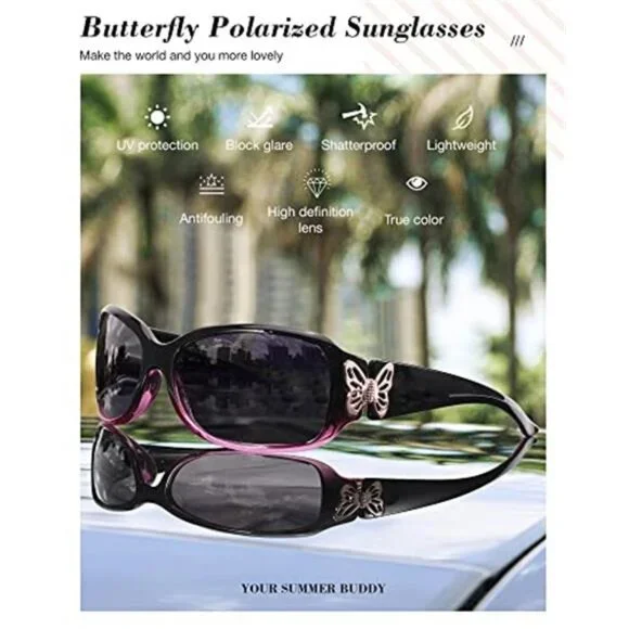 Women's Polarized Sunglasses Butterfly Decoration UV Protection - Picture 3 of 6